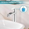 imagegotonovo Waterfall Vessel Sink Faucet for Sink 1 HoleSingle Handle Tall Bathroom Sink FaucetBrass Waterfall Bathroom Faucet Round Body Mixer Tap with Pop Up Drain and Supply LineMatte BlackPolish Chrome