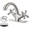 imagegotonovo Bathroom Sink Faucet Single Hole Double Cross Handle Knobs Lavatory Vessel Sink Mixer Tap Bathroom Faucet with Pop up Drain and Deck Cover Plate Polish GoldBrushed Nickel