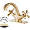 imagegotonovo Bathroom Sink Faucet Single Hole Double Cross Handle Knobs Lavatory Vessel Sink Mixer Tap Bathroom Faucet with Pop up Drain and Deck Cover Plate Polish GoldAntique Brass