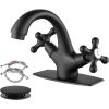 imagegotonovo Bathroom Sink Faucet Single Hole Double Cross Handle Knobs Lavatory Vessel Sink Mixer Tap Bathroom Faucet with Pop up Drain and Deck Cover Plate Polish GoldMatte Black