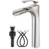 imagegotonovo Tall Bathroom Faucets for Sink 1 Hole Single Handle Modern Vessel Sink Faucets Waterfall Spout with Water Hoses Solid Brass Vanity Bar Deck Mount with Pop Up Drain Matte BlackBrushed Nickel