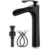 imagegotonovo Tall Bathroom Faucets for Sink 1 Hole Single Handle Modern Vessel Sink Faucets Waterfall Spout with Water Hoses Solid Brass Vanity Bar Deck Mount with Pop Up Drain Matte BlackMatte Black