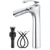 imagegotonovo Tall Bathroom Faucets for Sink 1 Hole Single Handle Modern Vessel Sink Faucets Waterfall Spout with Water Hoses Solid Brass Vanity Bar Deck Mount with Pop Up Drain Matte BlackPolish Chrome