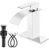 imagegotonovo Waterfall Bathroom Faucet Single Handle Bathroom Faucets for Sink 1 Hole Stainless Steel Modern Mixer Tap Wash Basin Faucet with Popup Drain Matte BlackPolish Chrome