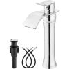 imagegotonovo Waterfall Vessel Sink Faucet for Sink 1 HoleSingle Handle Tall Bathroom Sink FaucetBrass Waterfall Bathroom Faucet Arc Body Mixer Tap with Pop Up Drain and Supply LinePolish GoldPolish Chrome