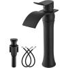 imagegotonovo Waterfall Vessel Sink Faucet for Sink 1 HoleSingle Handle Tall Bathroom Sink FaucetBrass Waterfall Bathroom Faucet Arc Body Mixer Tap with Pop Up Drain and Supply LinePolish GoldMatte Black