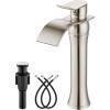 imagegotonovo Waterfall Vessel Sink Faucet for Sink 1 HoleSingle Handle Tall Bathroom Sink FaucetBrass Waterfall Bathroom Faucet Arc Body Mixer Tap with Pop Up Drain and Supply LinePolish GoldBrushed Nickel