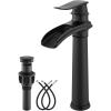 imagegotonovo Waterfall Vessel Sink Faucet for Sink 1 HoleSingle Handle Tall Bathroom Sink FaucetBrass Waterfall Bathroom Faucet Round Body Mixer Tap with Pop Up Drain and Supply LineMatte BlackMatte Black