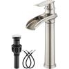 imagegotonovo Waterfall Vessel Sink Faucet for Sink 1 HoleSingle Handle Tall Bathroom Sink FaucetBrass Waterfall Bathroom Faucet Round Body Mixer Tap with Pop Up Drain and Supply LineMatte BlackBrushed Nickel