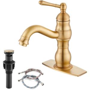 imagegotonovo Bathroom Sink Faucet 1 Hole Single Handle Lavatory Vanity Faucet 360 Swivel Basin Mixer Tap with Pop Up Drain Bathroom Faucet 71 Inch Spout Reach Oil Rubbed BronzeAntique Brass
