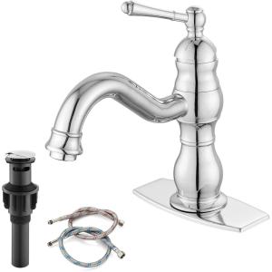 imagegotonovo Bathroom Sink Faucet 1 Hole Single Handle Lavatory Vanity Faucet 360 Swivel Basin Mixer Tap with Pop Up Drain Bathroom Faucet 71 Inch Spout Reach Oil Rubbed BronzePolish Chrome