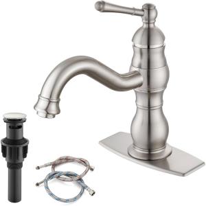 imagegotonovo Bathroom Sink Faucet 1 Hole Single Handle Lavatory Vanity Faucet 360 Swivel Basin Mixer Tap with Pop Up Drain Bathroom Faucet 71 Inch Spout Reach Oil Rubbed BronzeBrushed Nickel