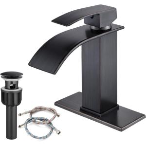 imagegotonovo Waterfall Bathroom Faucet Single Handle Bathroom Faucets for Sink 1 Hole Stainless Steel Modern Mixer Tap Wash Basin Faucet with Popup Drain Matte BlackOil Rubbed Bronze