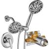 imagegotonovo Bathroom Shower Head Kit High Pressure Combo System Shower Faucet 5 Modes ABS Handheld Spray Shower Trim Kit Valve Included Dual Shower Head without Tub Spout Polished Chrome
