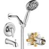 imagegotonovo Bathroom Shower Head Kit High Pressure Combo System Shower Faucet 5 Modes ABS Handheld Spray Shower Trim Kit Valve Included Single Shower Head with Tub Spout Polished Chrome