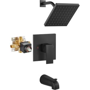 imagegotonovo Shower Head and Handle Set Shower Faucet Set Shower Mixer Complete Combo Set Tub Shower Trim Kit Black including Shower Valve 6quot Shower Head Matte Black