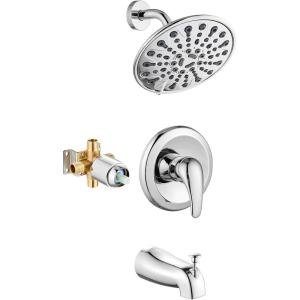imagegotonovo Tub Shower Faucet Set Shower Head and Handle Set 6 Modes 6 inch Shower Head Kit with Tub Spout High Pressure Shower System Combo Shower Trim Kit with Valve Square Shower Head Brushed NickelPolished Chrome