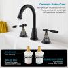 imagegotonovo 8 Inch Widespread Bathroom Faucet 3 Hole 2 Lever Handles Bathroom Sink Faucet with Pop Up Drain and Supply Hoses Modern Lavatory Mixer Tap Polish ChromeMatte Black