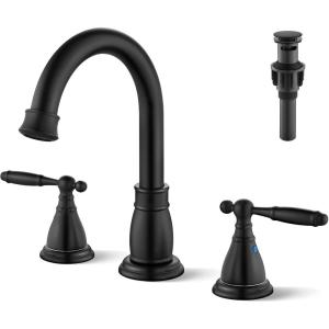 imagegotonovo 8 Inch Widespread Bathroom Faucet 3 Hole 2 Lever Handles Bathroom Sink Faucet with Pop Up Drain and Supply Hoses Modern Lavatory Mixer Tap Polish ChromeMatte Black