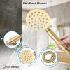 imagegotonovo 10 Inch Round Rain Shower System Wall Mounted Bathroom Mixer Combo Set High Pressure Shower Head with Rough in Valve Round Handheld Matte BlackBrushed Gold