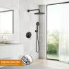 imagegotonovo 10 Inch Round Rain Shower System Wall Mounted Bathroom Mixer Combo Set High Pressure Shower Head with Rough in Valve Round Handheld Matte BlackMatte Black