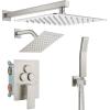 imagegotonovo Bathroom Shower Faucet Set Push Button Diverter Rainfall Showerhead and Handheld Set Shower Trim Kit Wall Mounted 10 Inch Showerhead with 6 Inch Head Brushed GoldBrushed Nickel