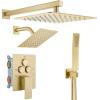 imagegotonovo Bathroom Shower Faucet Set Push Button Diverter Rainfall Showerhead and Handheld Set Shower Trim Kit Wall Mounted 10 Inch Showerhead with 6 Inch Head Brushed GoldBrushed Gold