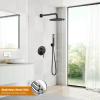 imagegotonovo Shower System 10 Inch Round Rainfall Showerhead Wall Mounted High Pressure Shower Faucet Set Fixture Combo with Rough in Valve and Cylindrical Handheld Spray Oil Rubbed BronzeMatte Black