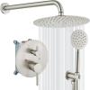 imagegotonovo 10 Inch Round Rain Shower System Wall Mounted Bathroom Mixer Combo Set High Pressure Shower Head with Rough in Valve Round Handheld Matte BlackBrushed Nickel