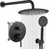 imagegotonovo 10 Inch Round Rain Shower System Wall Mounted Bathroom Mixer Combo Set High Pressure Shower Head with Rough in Valve Round Handheld Matte BlackMatte Black
