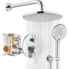 imagegotonovo 10 Inch Wall Mount Shower Faucet Set ABS Round Rain Shower Head with Handheld Spray Bathroom Shower System with Pressure Balance Valve Hot and Cold Water Polish ChromePolish Chrome