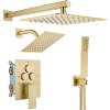 imagegotonovo Bathroom Shower Faucet Set Push Button Diverter Rainfall Showerhead and Handheld Set Shower Trim Kit Wall Mounted 10 Inch Showerhead with 6 Inch Head Brushed GoldBrushed Gold
