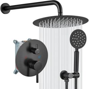 imagegotonovo 10 Inch Round Rain Shower System Wall Mounted Bathroom Mixer Combo Set High Pressure Shower Head with Rough in Valve Round Handheld Matte BlackOil Rubbed Bronze