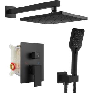 imagegotonovo Matte Black Shower System Set 10 Inch Shower Head with ABS Handheld Spray AntiScald Pressure Balance Valve Modern Luxury Rain Roughin Valve Body and Trim Kit
