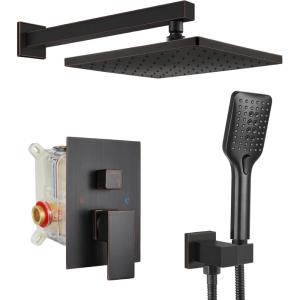 imagegotonovo Oil Rubbed Bronze Shower System Combo Set 10 Inch Shower Head with ABS Handheld Spray Modern Luxury Rain Roughin Valve Body and Trim Kit AntiScald Pressure Balance Valve