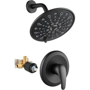 imagegotonovo Shower Faucet Set Bathroom Shower Head and Handle Set Complete 6 Settings 6 inch Rainfall Shower Head Kit High Pressure Shower System Combo Shower Trim Kit with Valve Matte BlackMatte Black