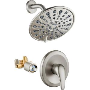 imagegotonovo Shower Faucet Set Bathroom Shower Head and Handle Set Complete 6 Settings 6 inch Rainfall Shower Head Kit High Pressure Shower System Combo Shower Trim Kit with Valve Matte BlackBrushed Nickel