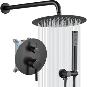 imagegotonovo Shower System 10 Inch Round Rainfall Showerhead Wall Mounted High Pressure Shower Faucet Set Fixture Combo with Rough in Valve and Cylindrical Handheld Spray Oil Rubbed BronzeOil Rubbed Bronze