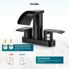 imagegotonovo 4 Inch Centerset Waterfall Bathroom Sink Faucet Deck Mount 2 Handle Basin Faucets 2 or 3 Hole with Pop Up Drain Included Lavatory Modern Mixer Tap Vanity Faucet Matte BlackMatte Black