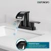 imagegotonovo 4 Inch Centerset Waterfall Bathroom Sink Faucet Deck Mount 2 Handle Basin Faucets 2 or 3 Hole with Pop Up Drain Included Lavatory Modern Mixer Tap Vanity Faucet Matte BlackMatte Black