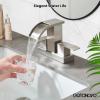 imagegotonovo Waterfall 4 Inch Centerset Bathroom Sink Faucet 2 Handle Basin Faucets 2 or 3 Hole Deck Mount with Pop Up Drain Included Lavatory Modern Mixer Tap Vanity Faucet Brushed NickelBrushed Nickel