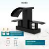 imagegotonovo Waterfall 4 Inch Centerset Bathroom Sink Faucet 2 Handle Basin Faucets 2 or 3 Hole Deck Mount with Pop Up Drain Included Lavatory Modern Mixer Tap Vanity Faucet Brushed NickelMatte Black