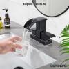 imagegotonovo Waterfall 4 Inch Centerset Bathroom Sink Faucet 2 Handle Basin Faucets 2 or 3 Hole Deck Mount with Pop Up Drain Included Lavatory Modern Mixer Tap Vanity Faucet Brushed NickelMatte Black