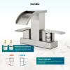 imagegotonovo Waterfall 4 Inch Centerset Bathroom Sink Faucet 2 Handle Basin Faucets 2 or 3 Hole Deck Mount with Pop Up Drain Included Lavatory Modern Mixer Tap Vanity Faucet Brushed NickelBrushed Nickel