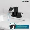 imagegotonovo Waterfall 4 Inch Centerset Bathroom Sink Faucet 2 Handle Basin Faucets 2 or 3 Hole Deck Mount with Pop Up Drain Included Lavatory Modern Mixer Tap Vanity Faucet Brushed NickelMatte Black