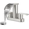imagegotonovo 4 Inch Centerset Waterfall Bathroom Sink Faucet Deck Mount 2 Handle Basin Faucets 2 or 3 Hole with Pop Up Drain Included Lavatory Modern Mixer Tap Vanity Faucet Matte BlackBrushed Nickel