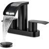 imagegotonovo 4 Inch Centerset Waterfall Bathroom Sink Faucet Deck Mount 2 Handle Basin Faucets 2 or 3 Hole with Pop Up Drain Included Lavatory Modern Mixer Tap Vanity Faucet Matte BlackMatte Black