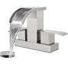imagegotonovo Waterfall 4 Inch Centerset Bathroom Sink Faucet 2 Handle Basin Faucets 2 or 3 Hole Deck Mount with Pop Up Drain Included Lavatory Modern Mixer Tap Vanity Faucet Brushed NickelBrushed Nickel
