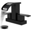 imagegotonovo Waterfall 4 Inch Centerset Bathroom Sink Faucet 2 Handle Basin Faucets 2 or 3 Hole Deck Mount with Pop Up Drain Included Lavatory Modern Mixer Tap Vanity Faucet Brushed NickelMatte Black