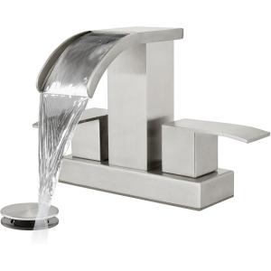 imagegotonovo Waterfall 4 Inch Centerset Bathroom Sink Faucet 2 Handle Basin Faucets 2 or 3 Hole Deck Mount with Pop Up Drain Included Lavatory Modern Mixer Tap Vanity Faucet Brushed NickelBrushed Nickel